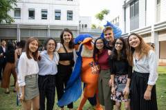 Orientation group shot of students and kingfisher mascot