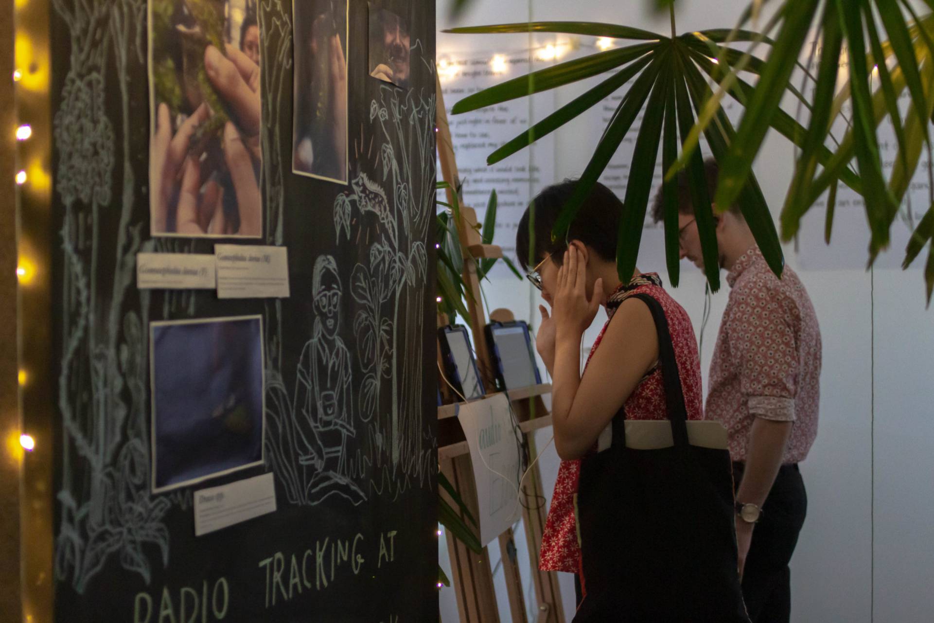 Students observing works on the wall